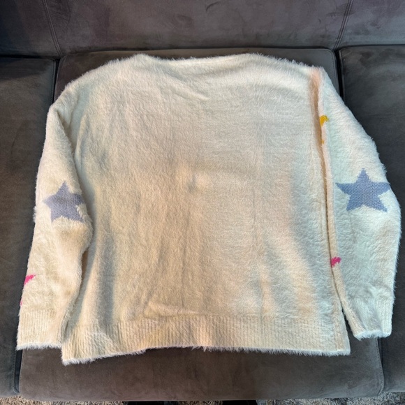 Women's Fuzzy Star Sweater - Cream with Multicolor Stars - Picture 3 of 4